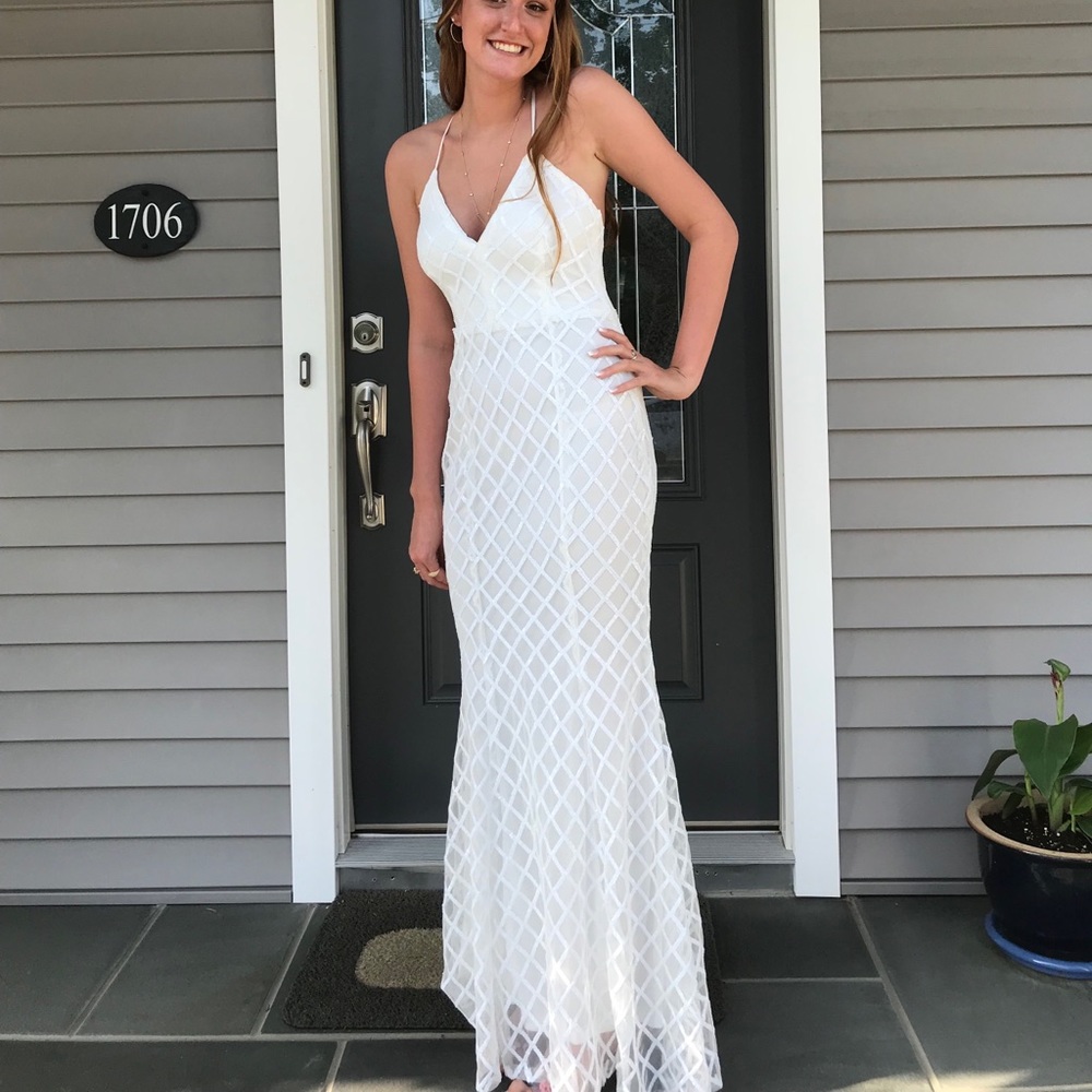 white sequin prom dress !!